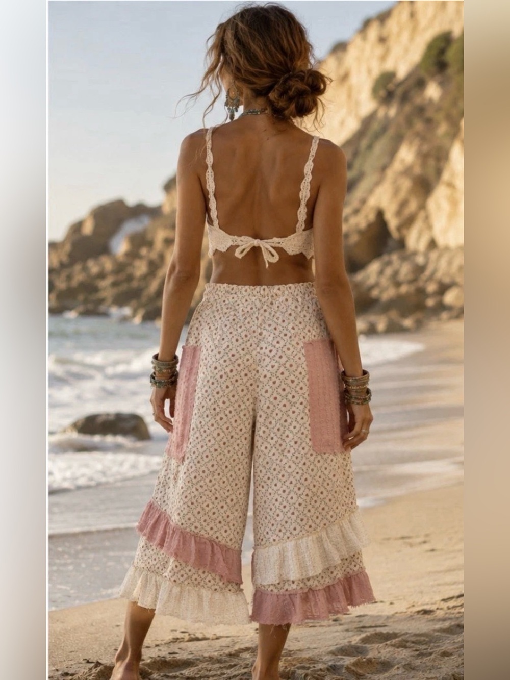 H014 New POL L 17-21 Cream Culotte Pants with Pink Patch Pockets - Picture 2 of 13